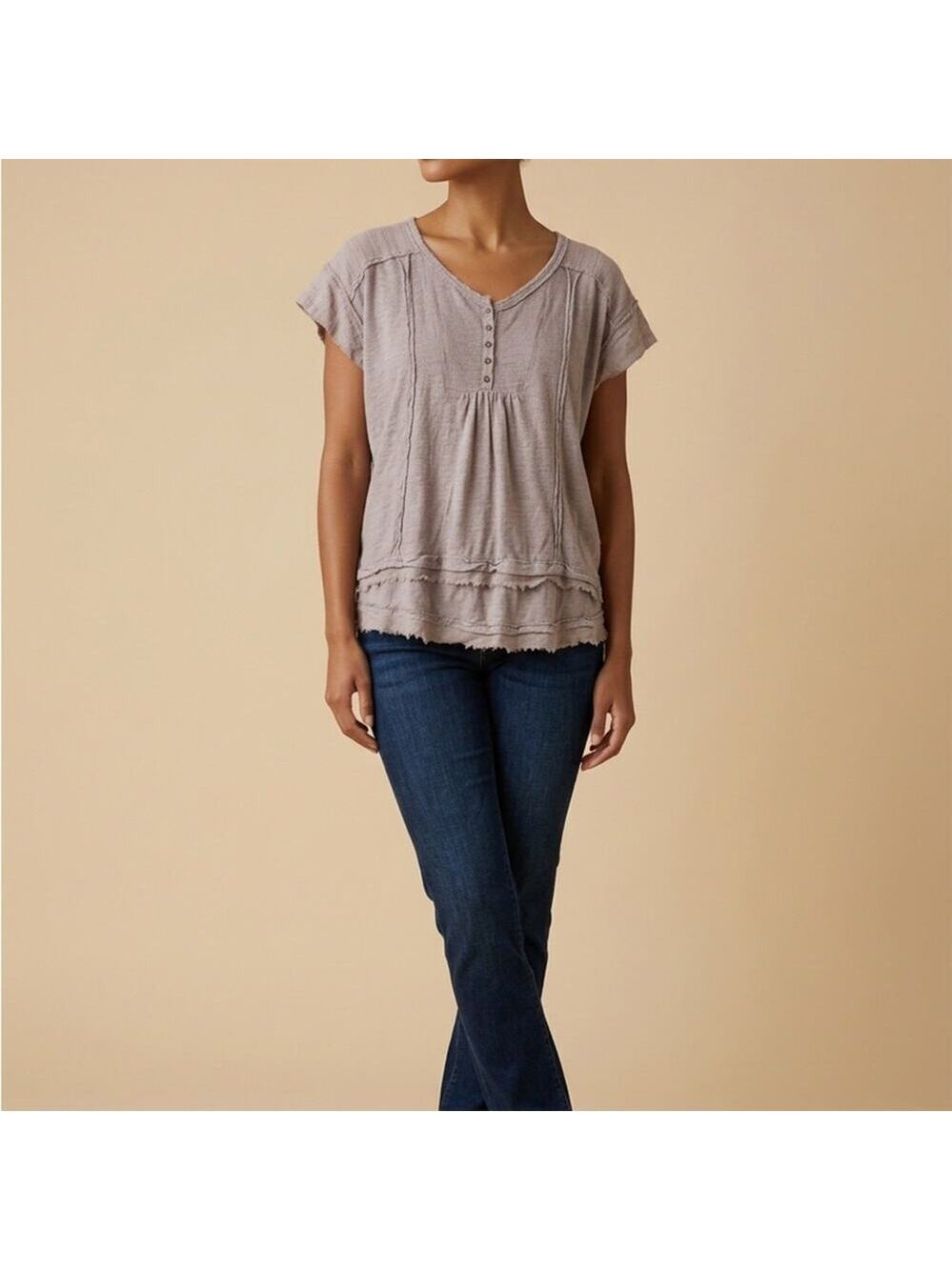 Umgee Taupe Blouse with Button Detail - Picture 1 of 5